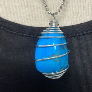Tumbled Blue Howlite Cage Charm Necklace (2)